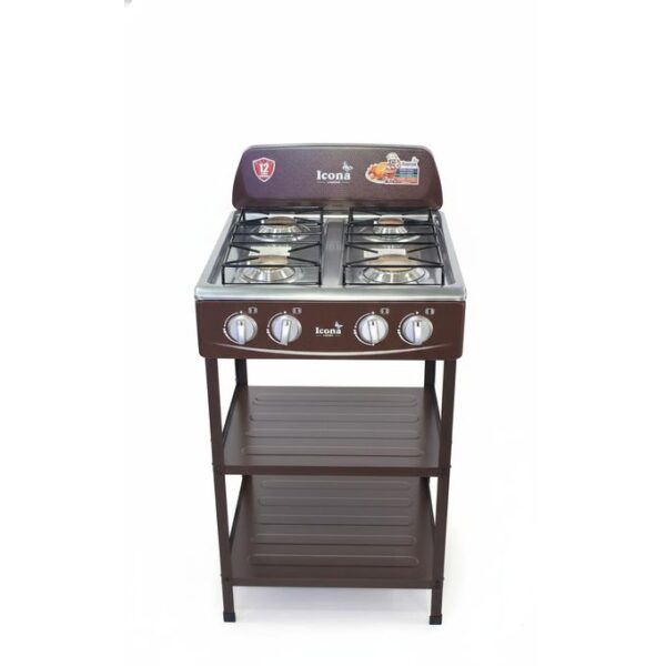 Icona London ILGCFS-5040ECC 4-Burner Standing Gas Stove With Leg & Shelves – 20" Stainless Steel